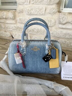 Coach Loved Denim Rowan Satchel Bag medium size with charms NWT